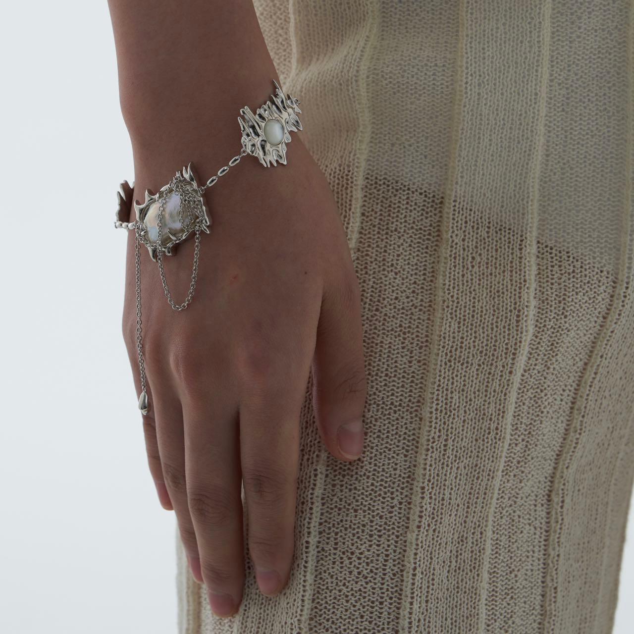 Natural Baroque Pearl and Shell Liquid Metal Bracelet - Uniqvibe