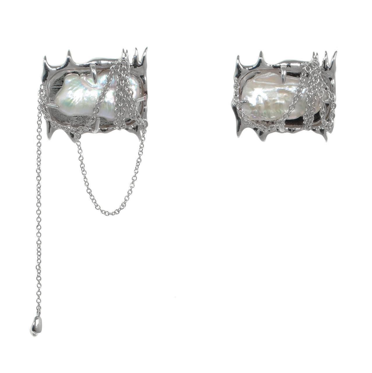 Natural Baroque Pearl Liquid Metal Earrings - Uniqvibe