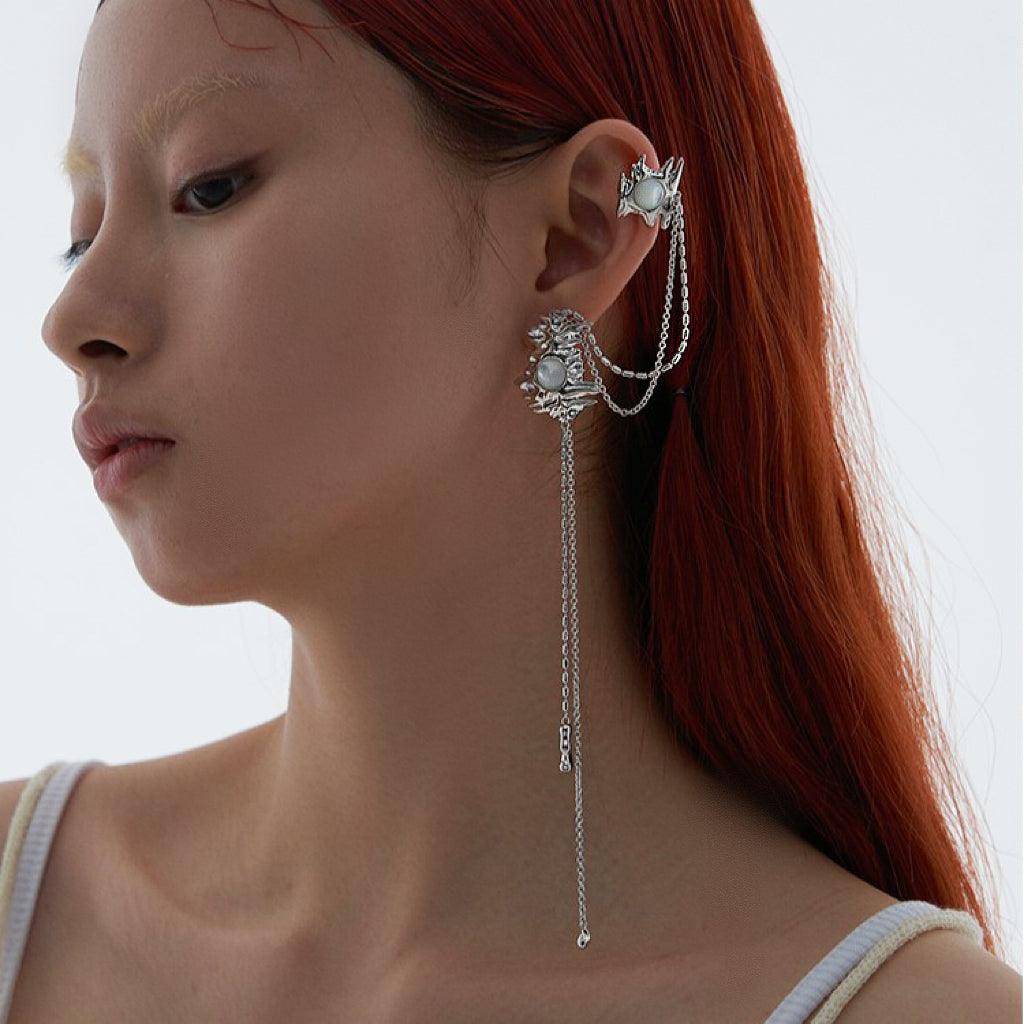 Natural Shell Liquid Metal Chain Earrings - Uniqvibe