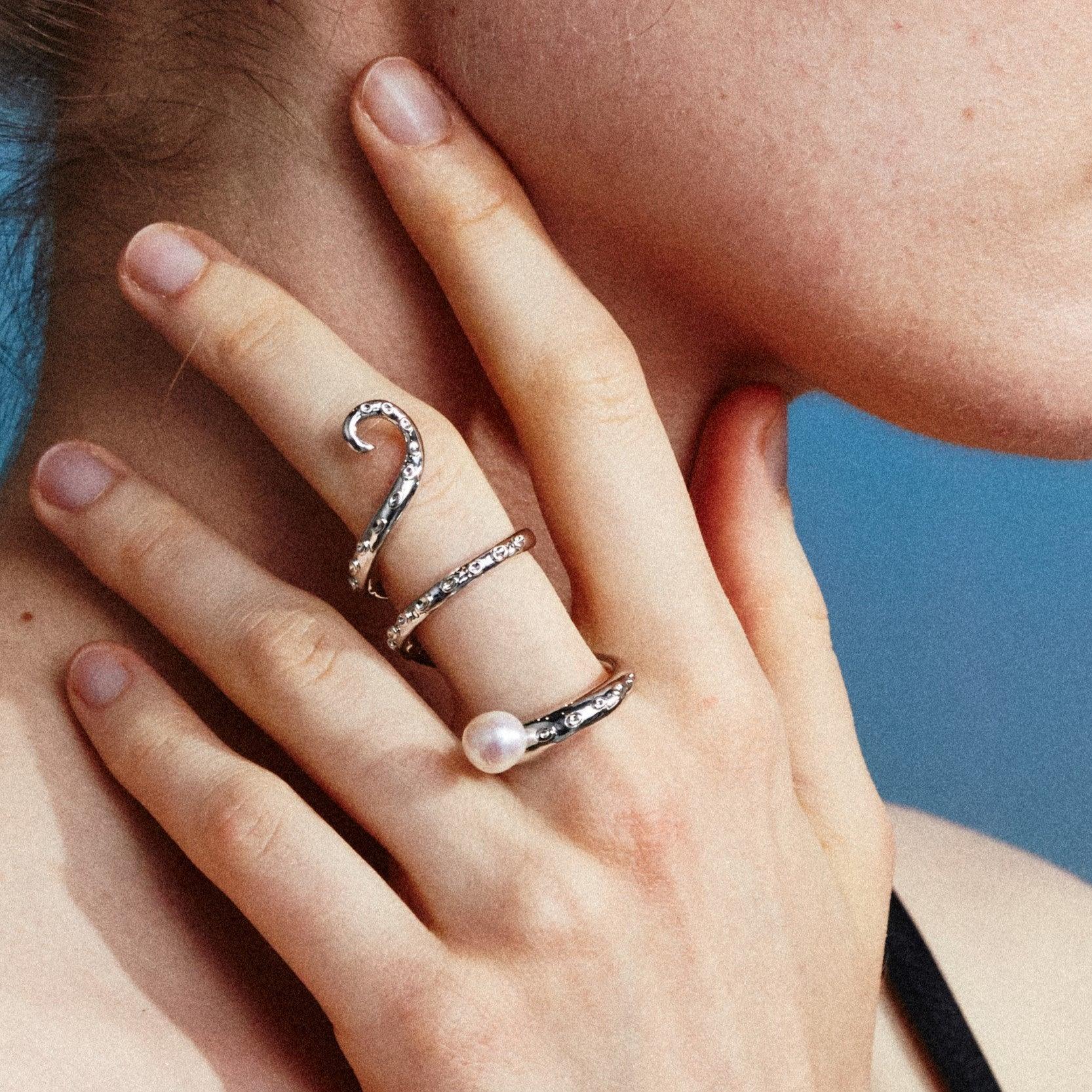 Octopus Leg Natural Baroque Pearl Ring - Uniqvibe