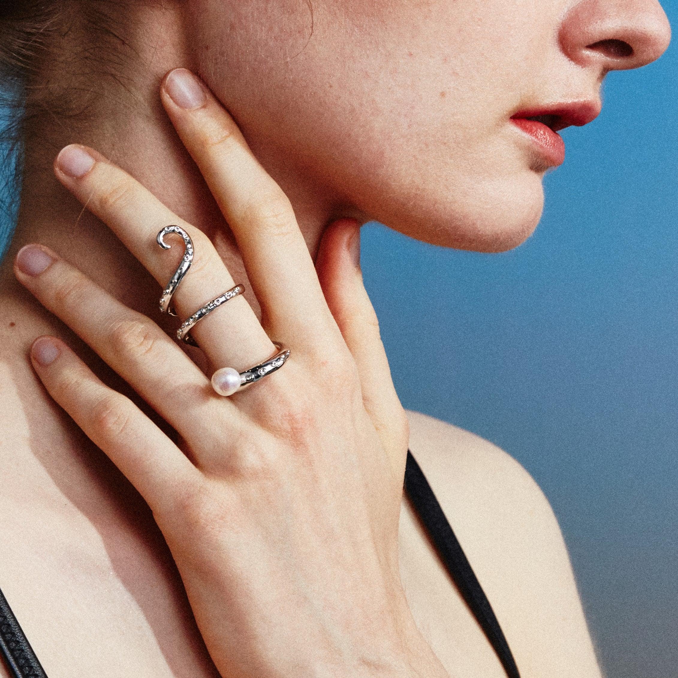 Octopus Leg Natural Baroque Pearl Ring - Uniqvibe