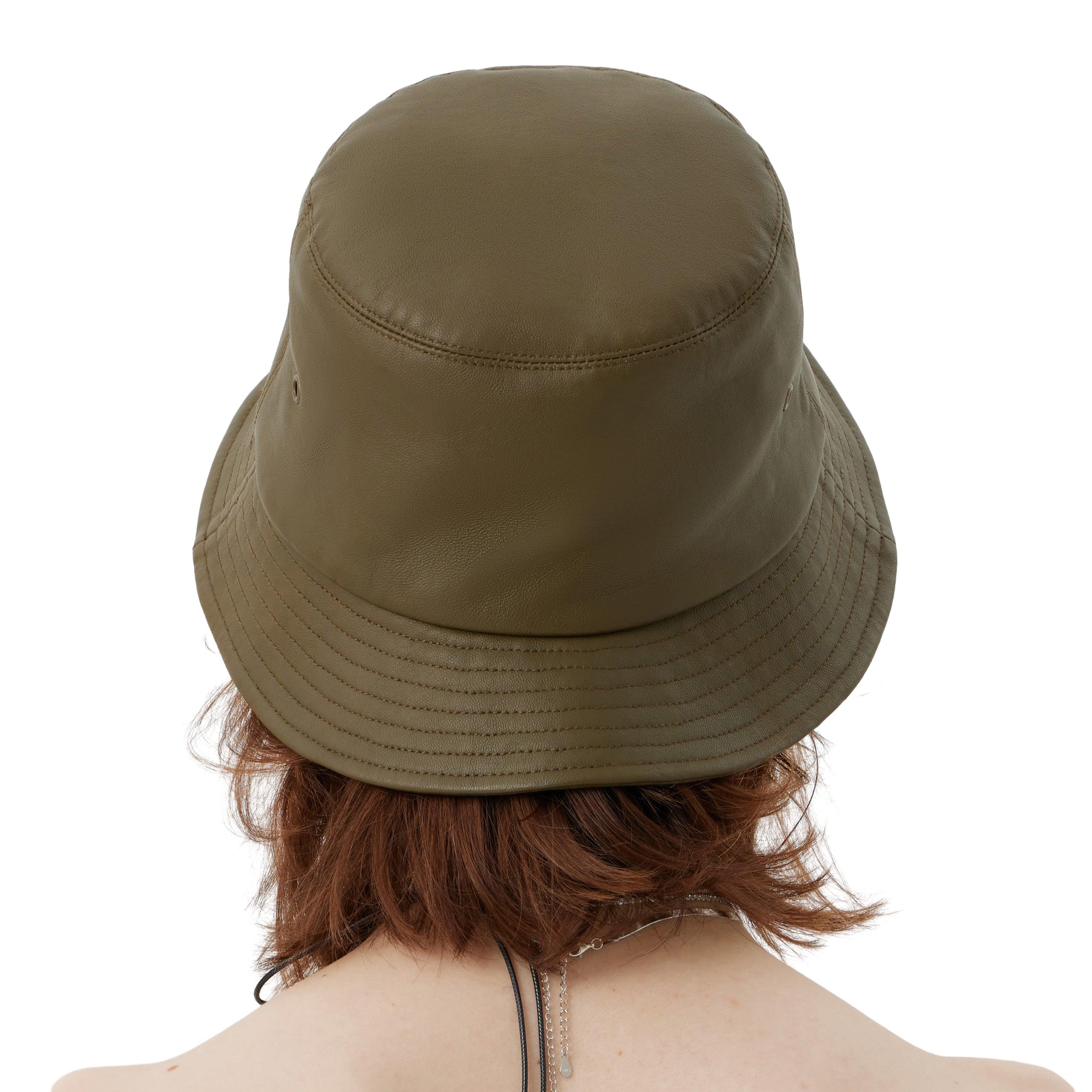 Olive Green Leather Bucket Hat - Uniqvibe