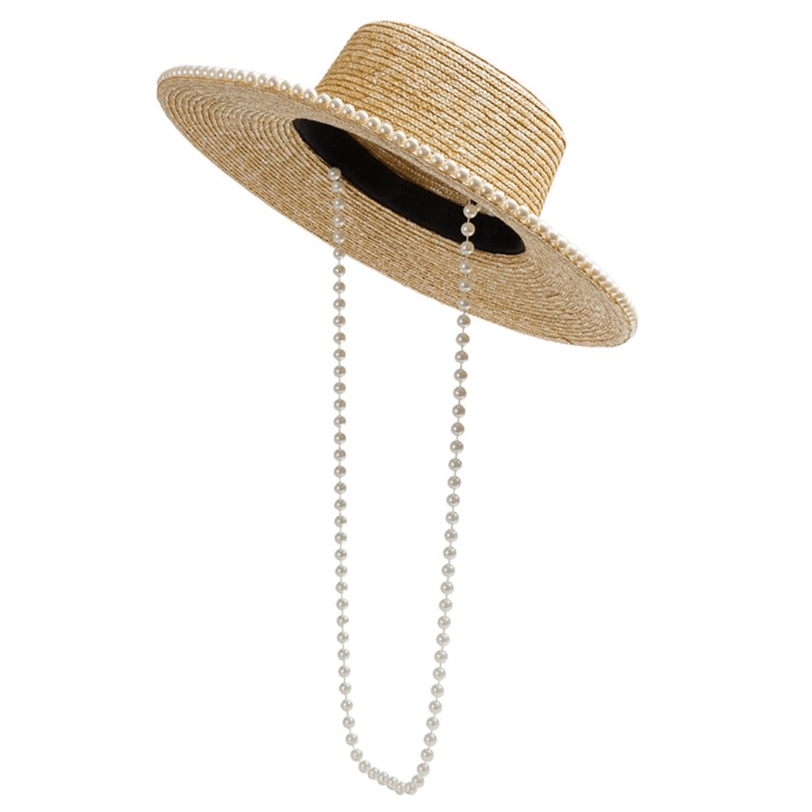 Pearl Flat Wide Brim Straw Beach Hat - Uniqvibe