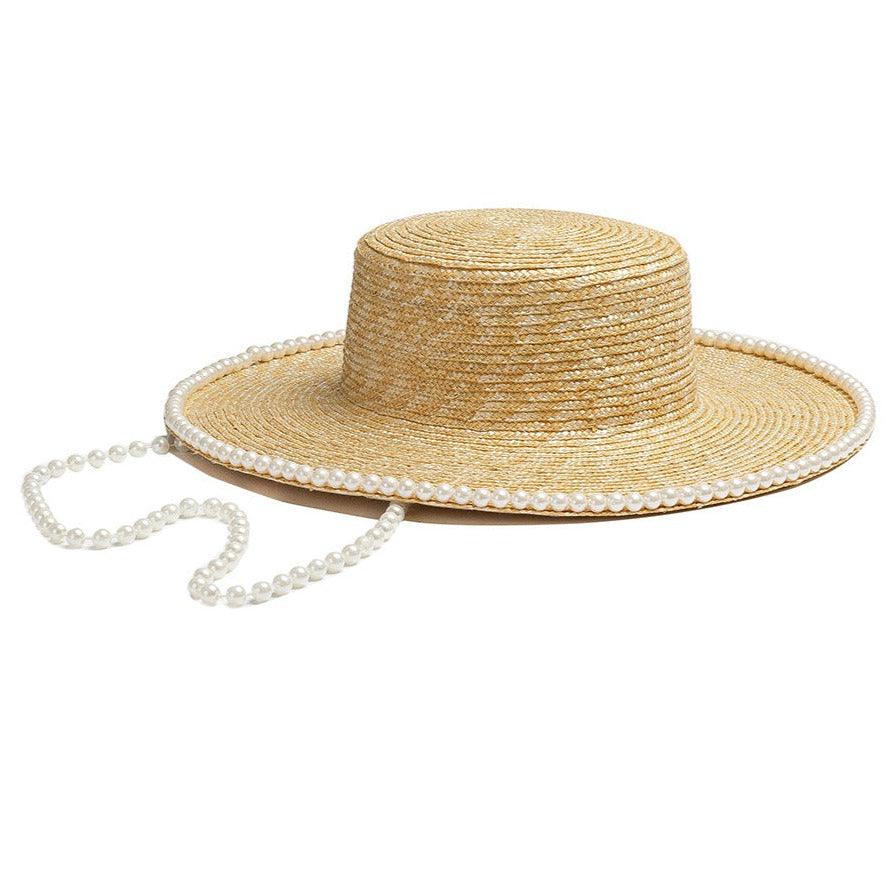Pearl Flat Wide Brim Straw Beach Hat - Uniqvibe