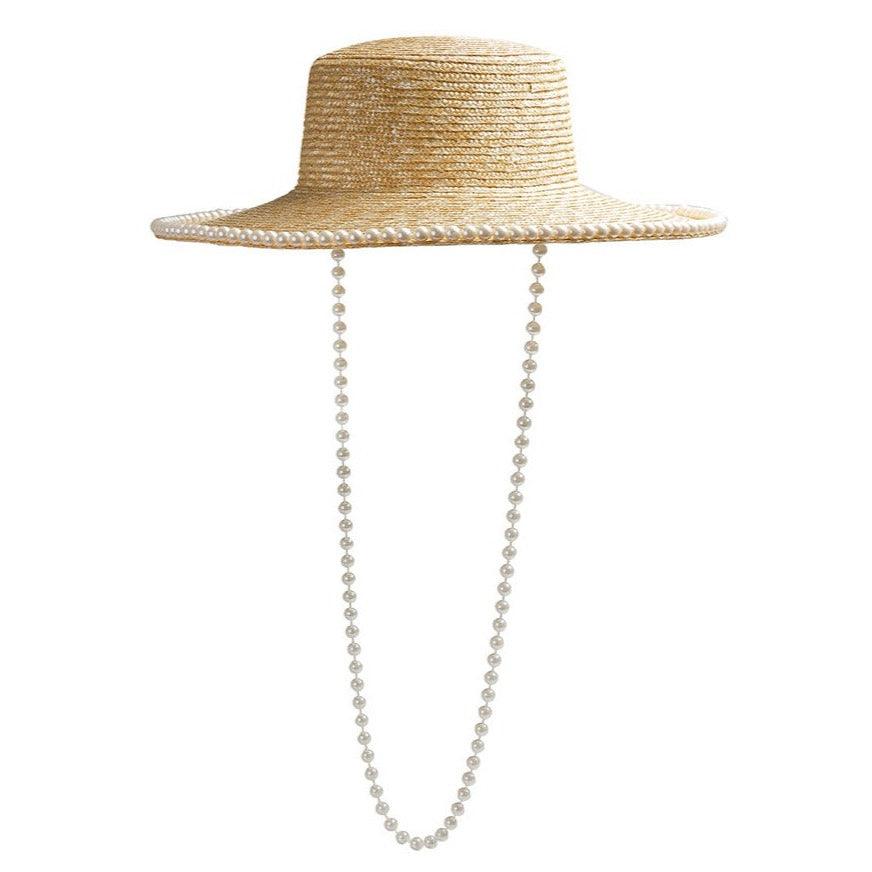 Pearl Flat Wide Brim Straw Beach Hat - Uniqvibe