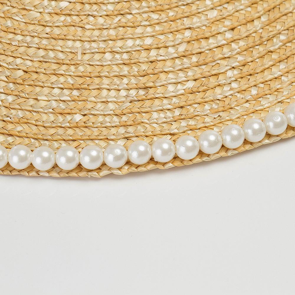 Pearl Flat Wide Brim Straw Beach Hat - Uniqvibe