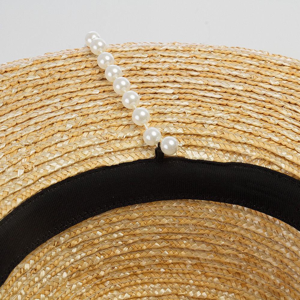 Pearl Flat Wide Brim Straw Beach Hat - Uniqvibe