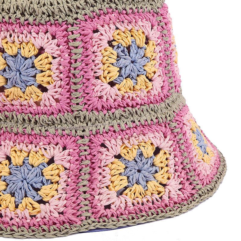 Pink Flower Straw Beach Bucket Hat - Uniqvibe