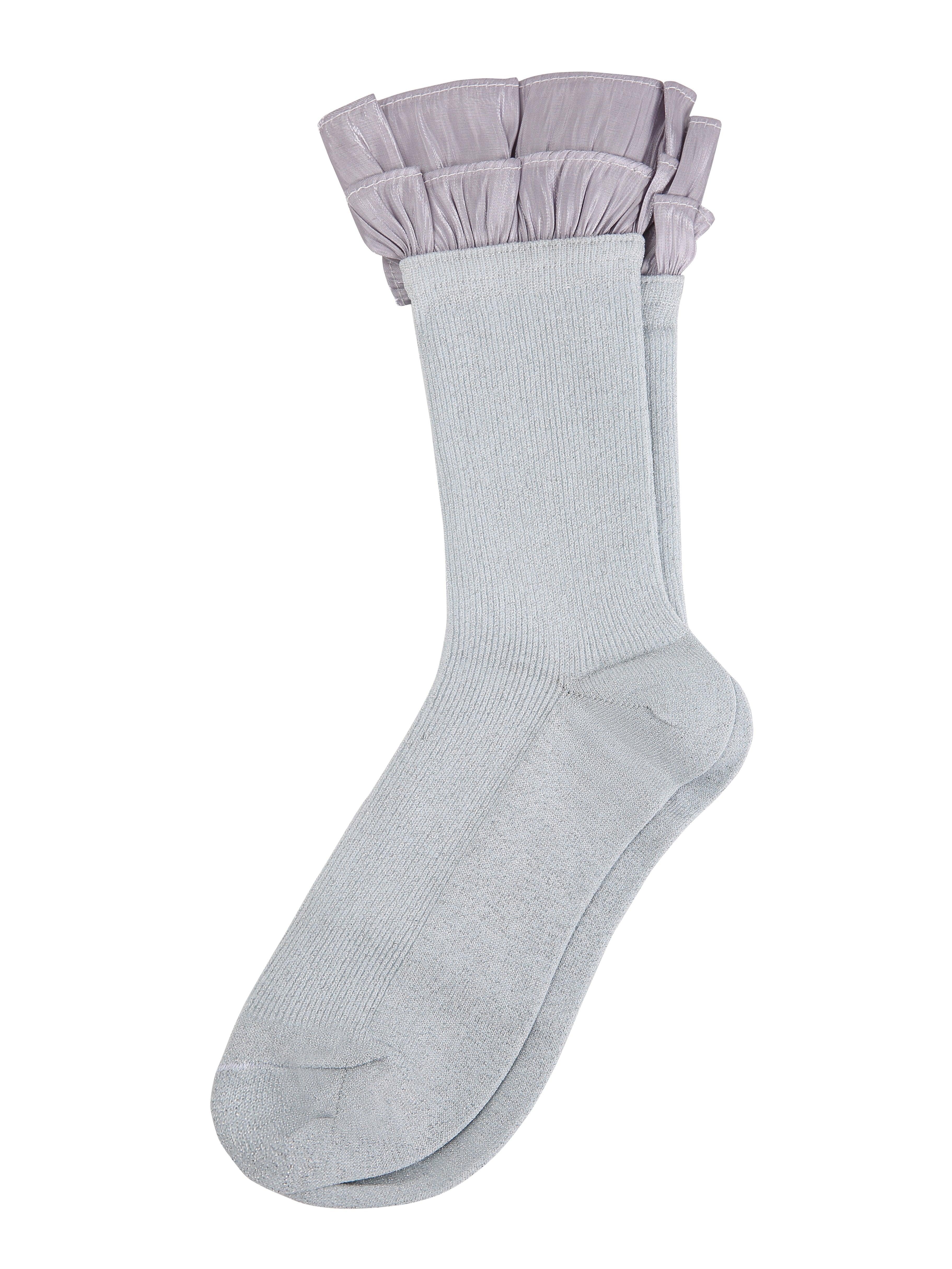 Pink Satin Ruffled Lace Cotton Socks Black/Grey - Uniqvibe
