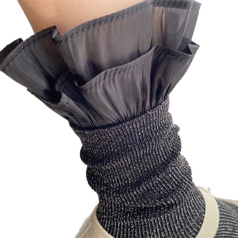 Pink Satin Ruffled Lace Cotton Socks Black/Grey - Uniqvibe