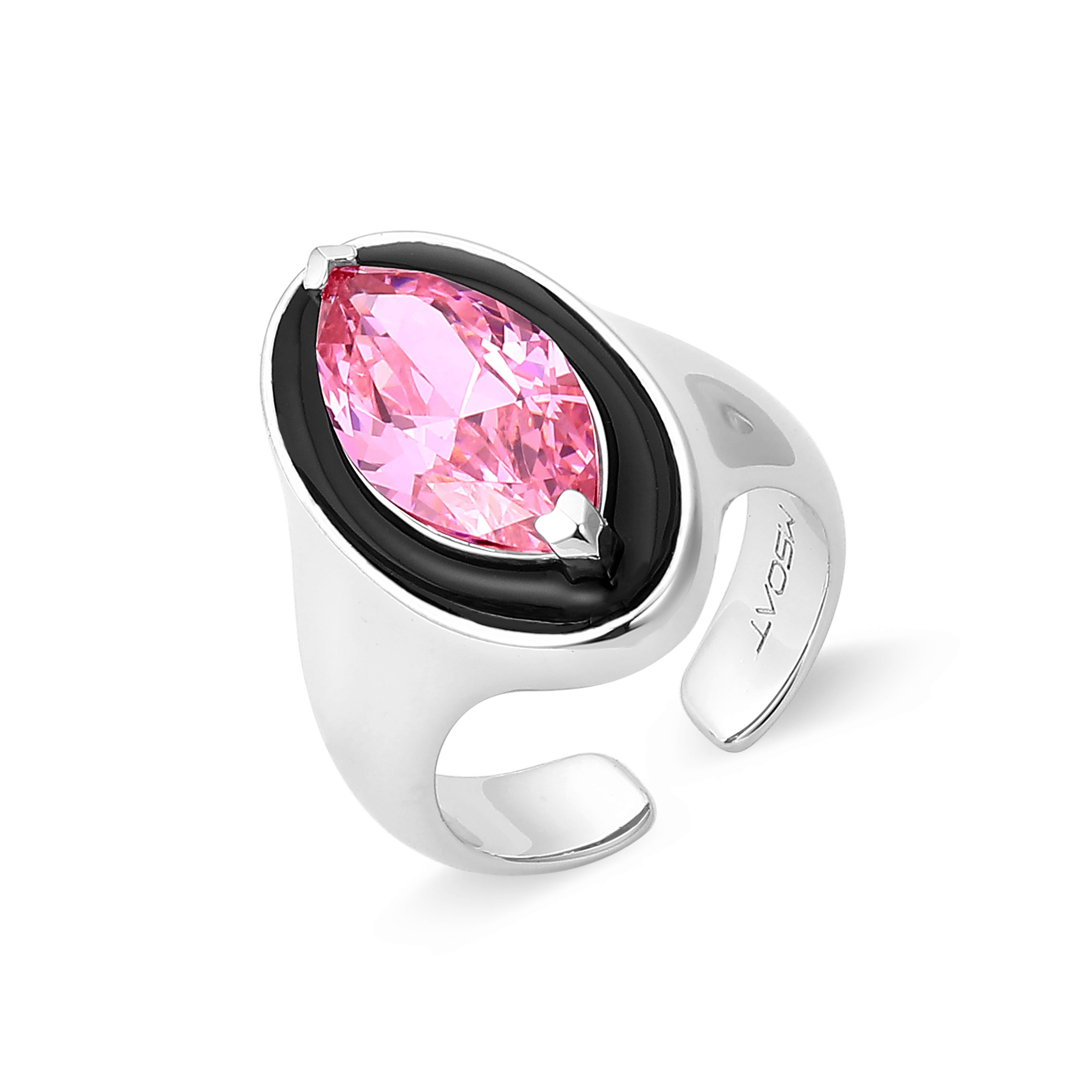 Pink Zircon Black Enamel Vertical Pupil Open Ring - Uniqvibe