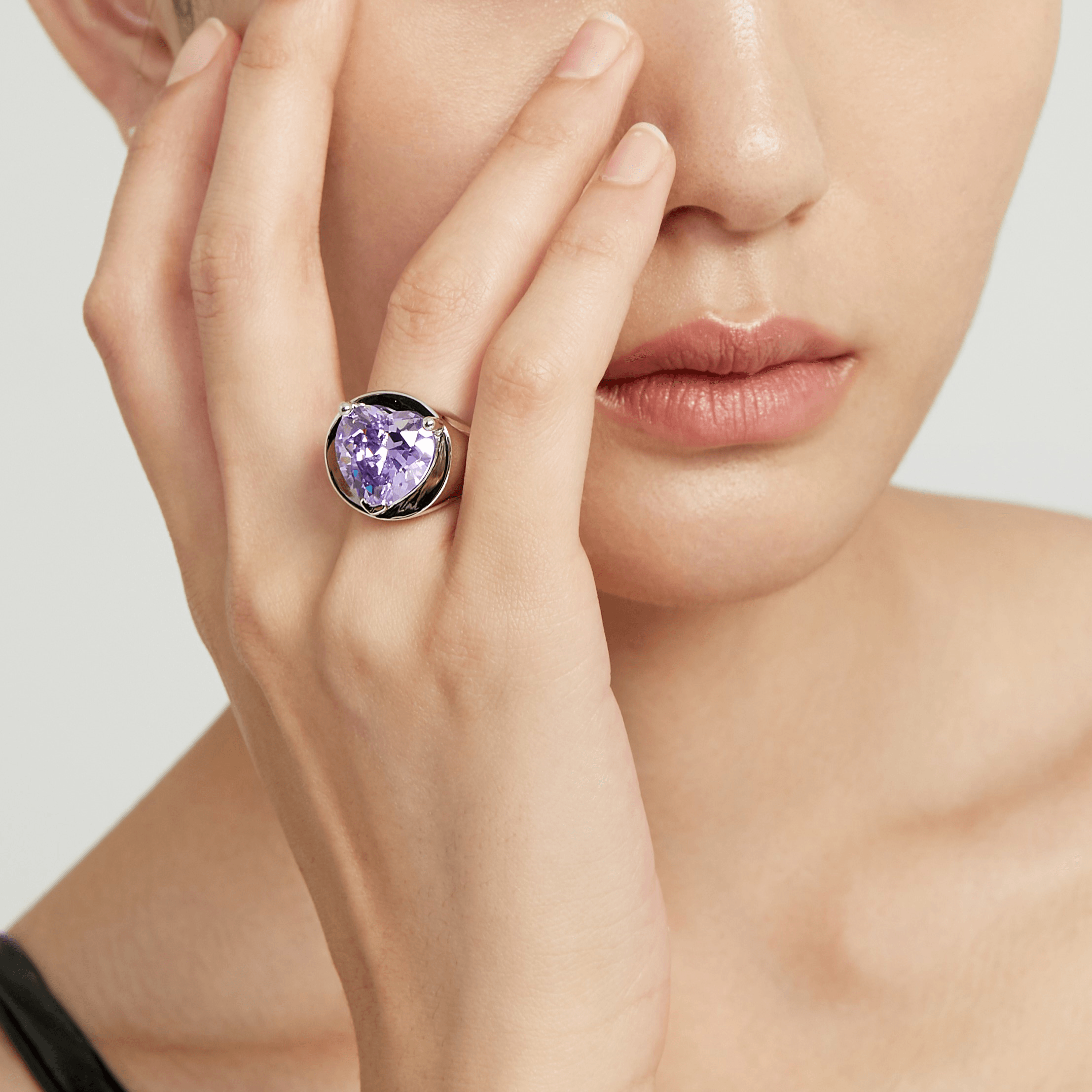 Purple Heart Diamond Open Ring - Uniqvibe