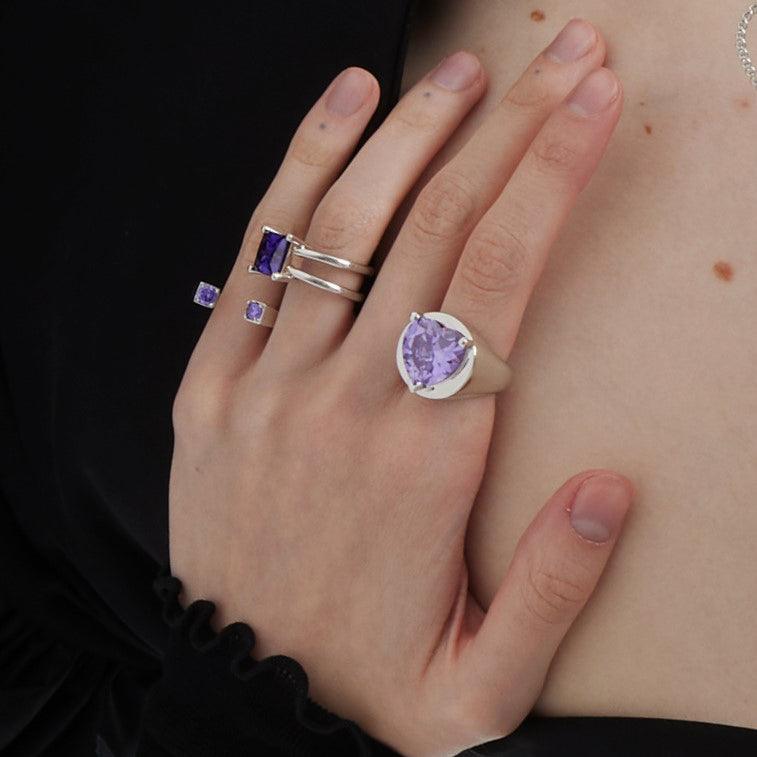 Purple Heart Diamond Open Ring - Uniqvibe