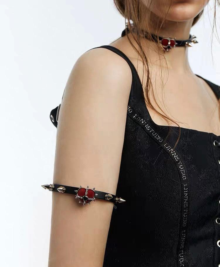 Rock Velvet Rivet Metal Heart Belt Armbands - Uniqvibe