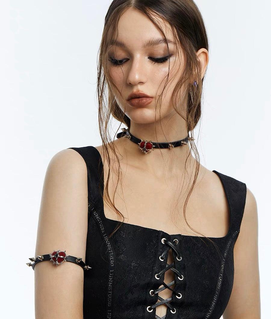 Rock Velvet Rivet Metal Heart Belt Armbands - Uniqvibe