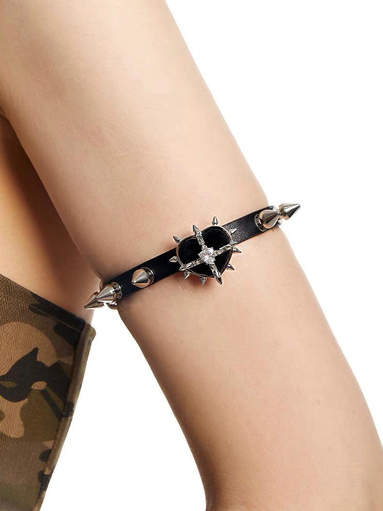 Rock Velvet Rivet Metal Heart Belt Armbands - Uniqvibe