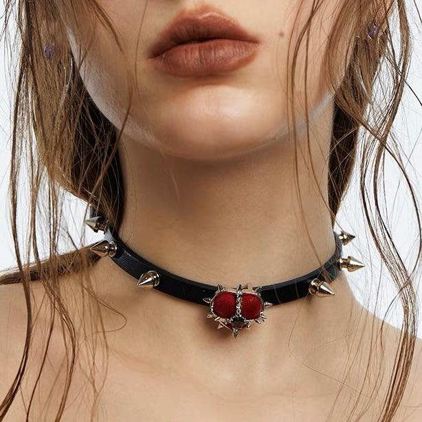 Rock Velvet Rivet Metal Heart Chocker - Uniqvibe