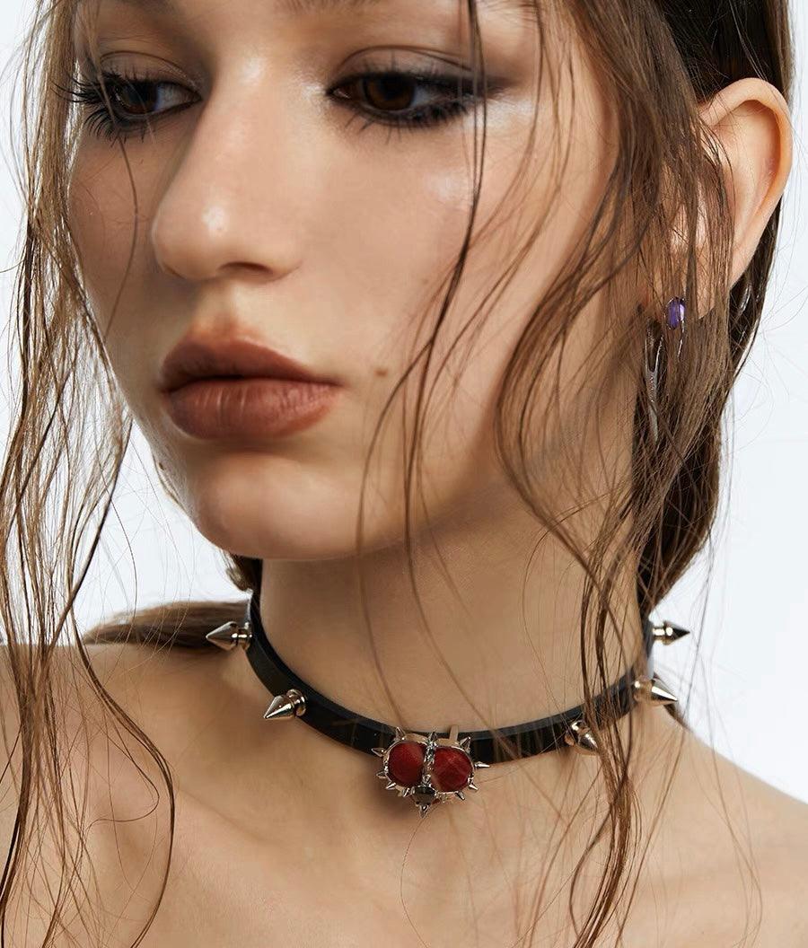 Rock Velvet Rivet Metal Heart Chocker - Uniqvibe