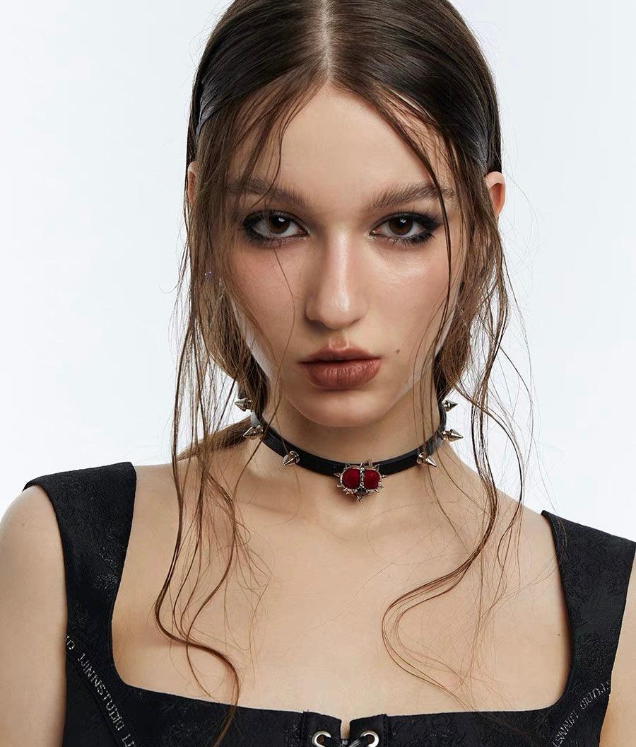 Rock Velvet Rivet Metal Heart Chocker - Uniqvibe