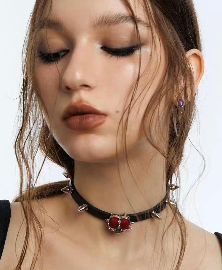 Rock Velvet Rivet Metal Heart Chocker - Uniqvibe
