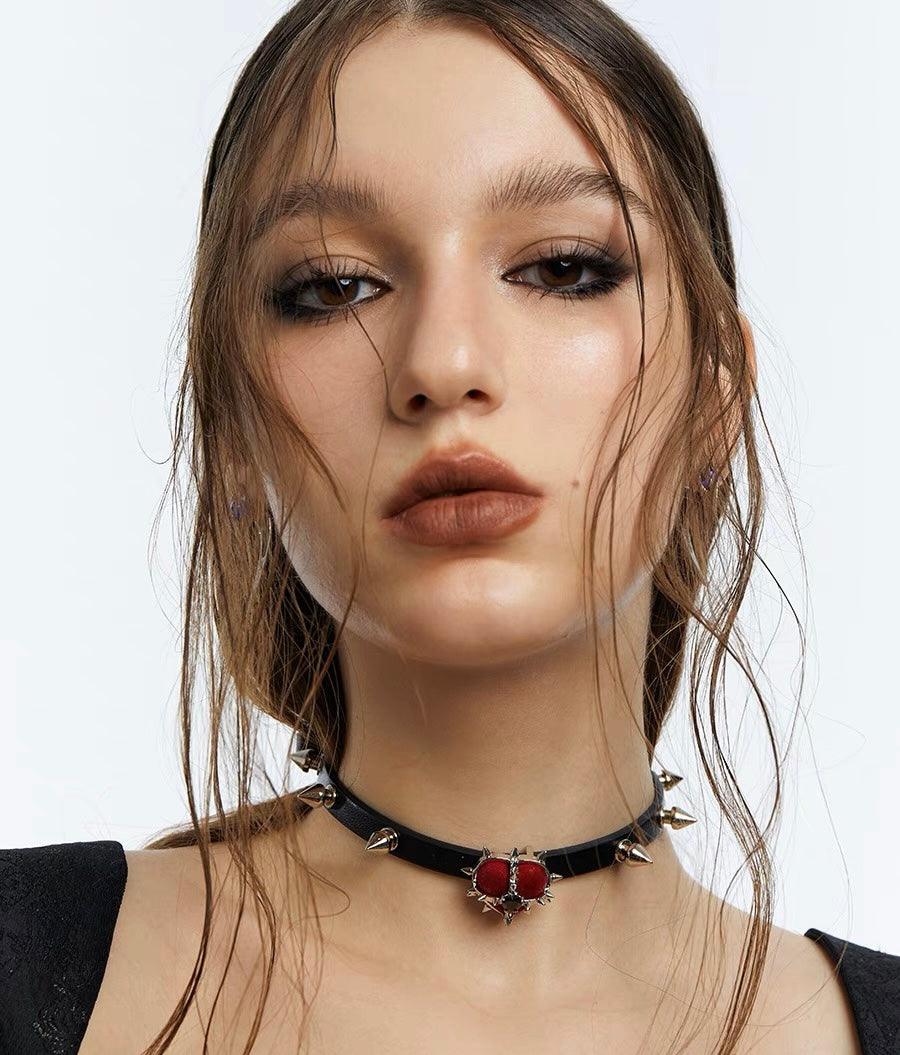 Rock Velvet Rivet Metal Heart Chocker - Uniqvibe