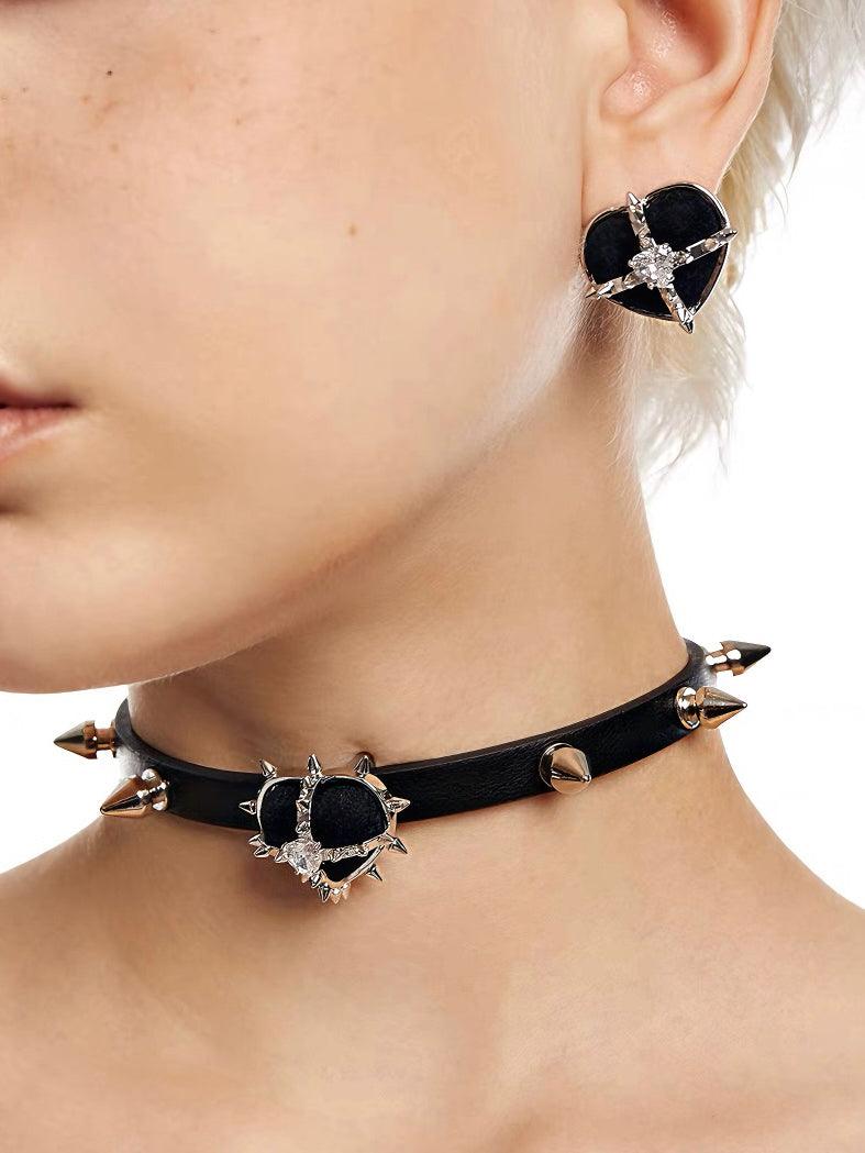 Rock Velvet Rivet Metal Heart Chocker - Uniqvibe