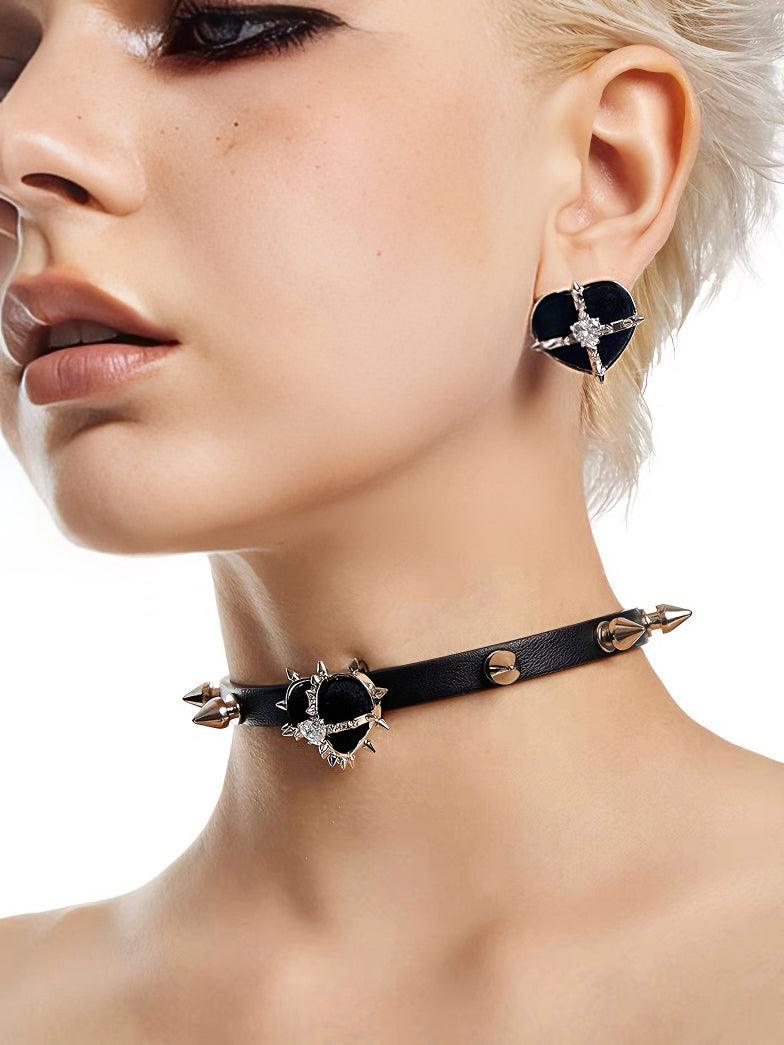 Rock Velvet Rivet Metal Heart Chocker - Uniqvibe