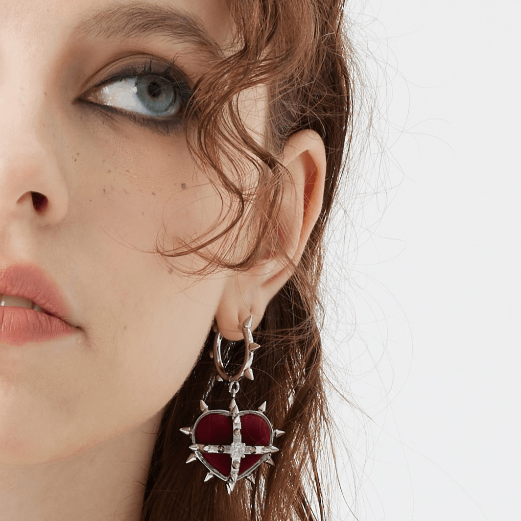 Rock Velvet Rivet Metal Heart Earring - Uniqvibe