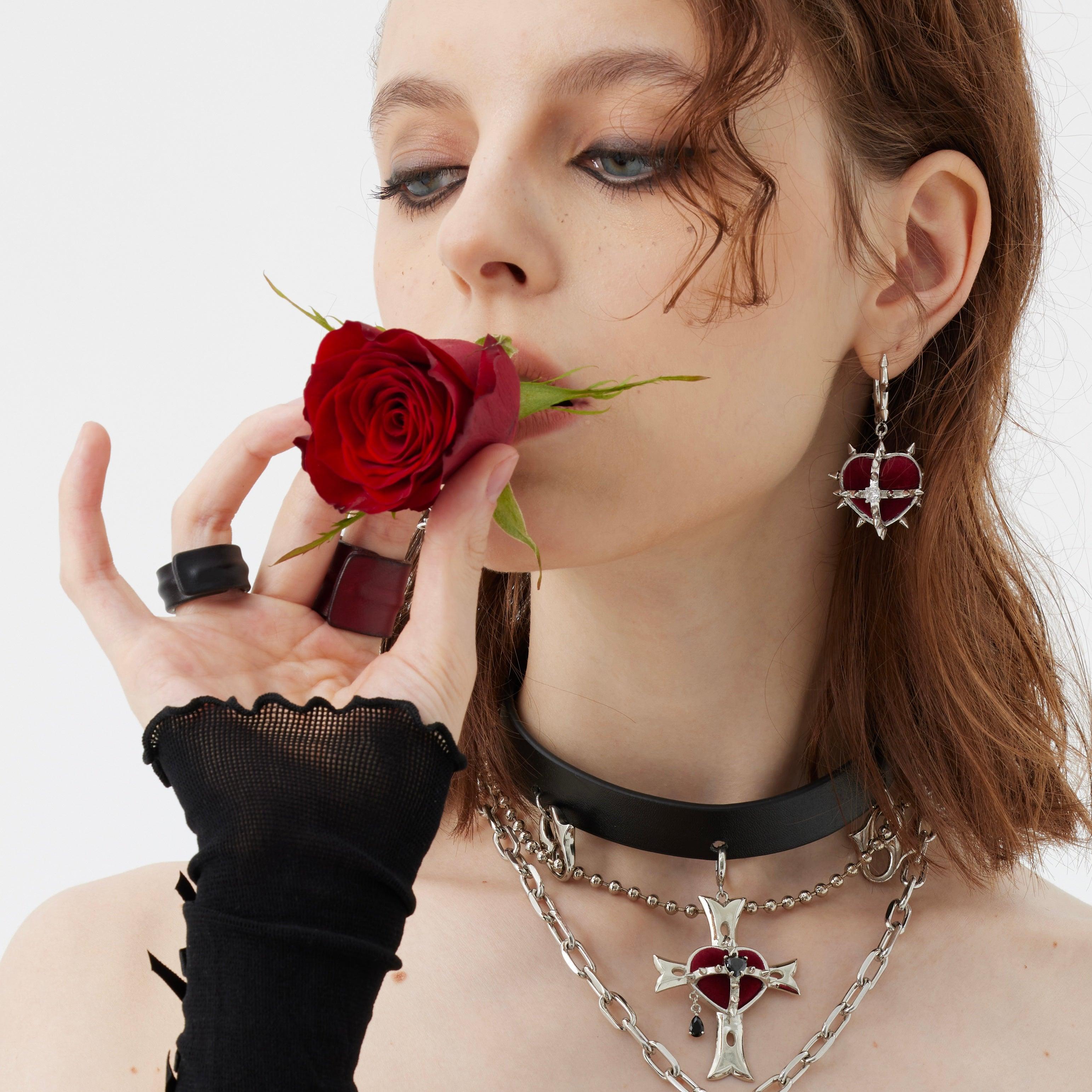 Rock Velvet Rivet Metal Heart Earring - Uniqvibe