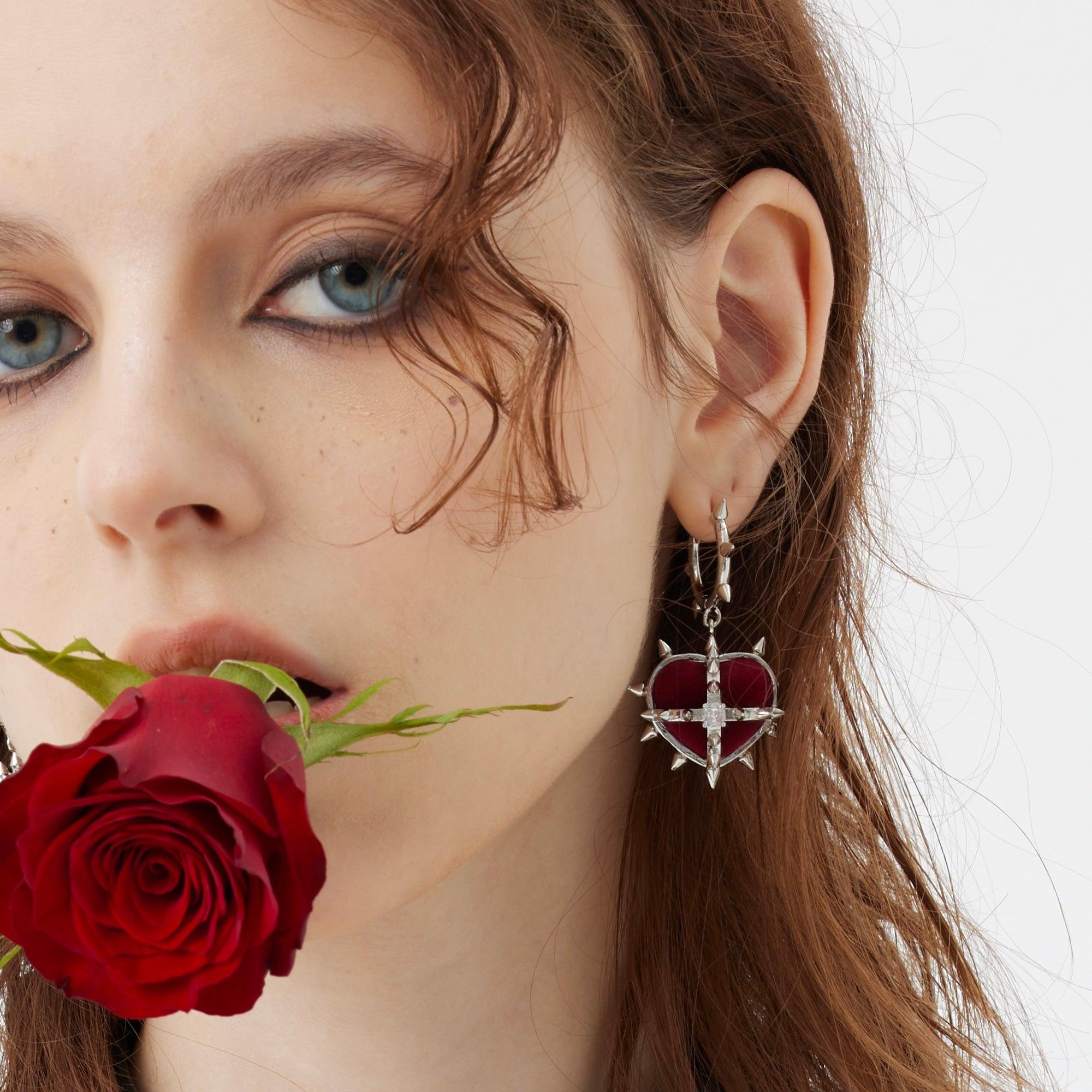 Rock Velvet Rivet Metal Heart Earring - Uniqvibe