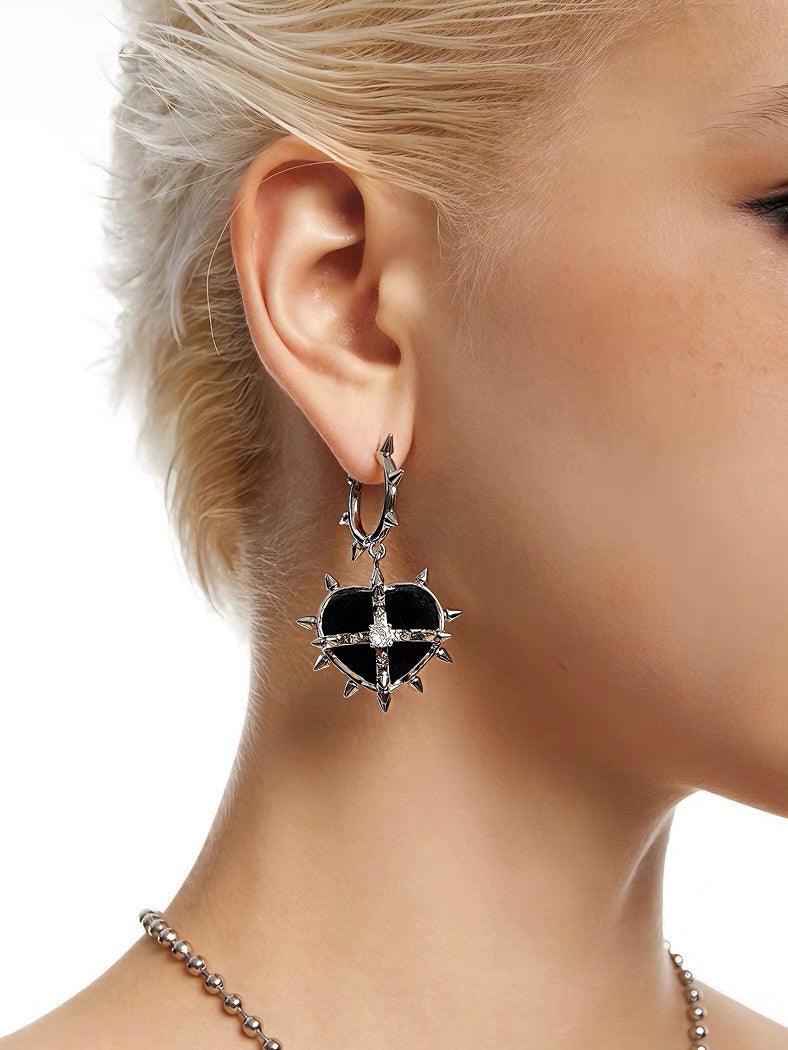 Rock Velvet Rivet Metal Heart Earring - Uniqvibe