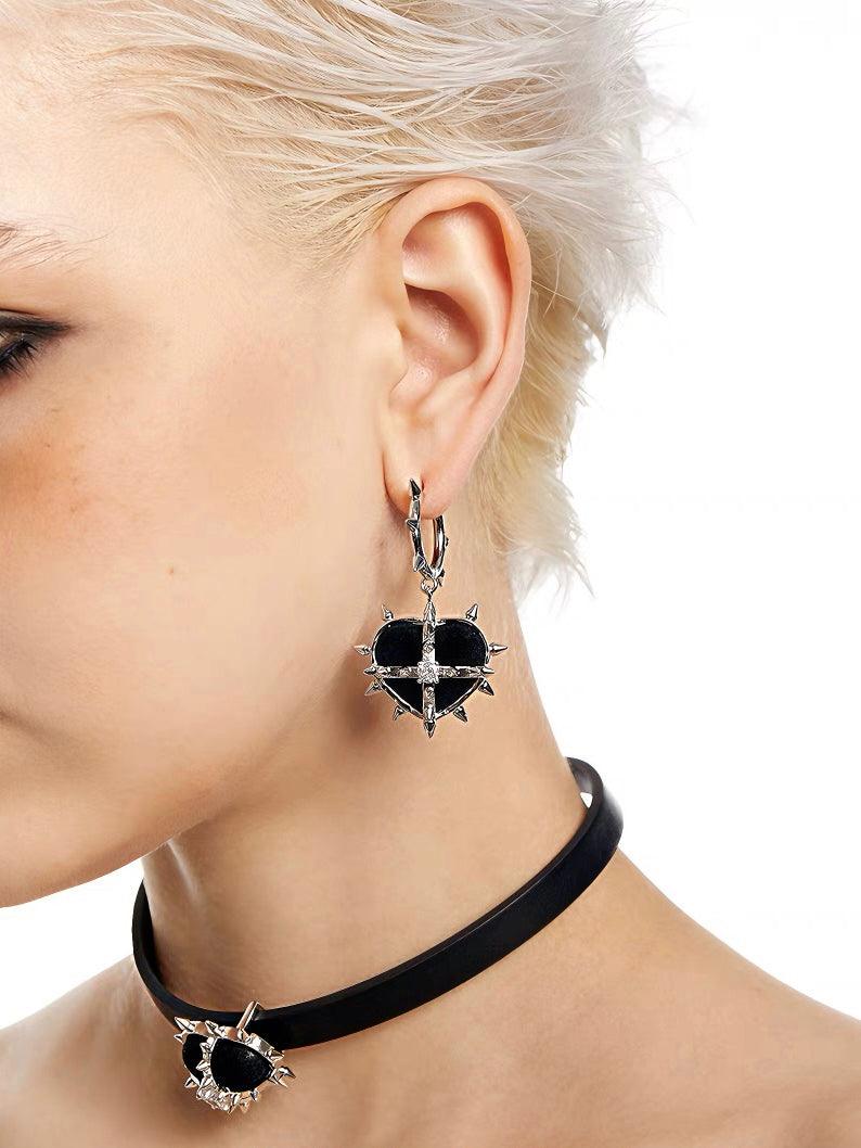 Rock Velvet Rivet Metal Heart Earring - Uniqvibe