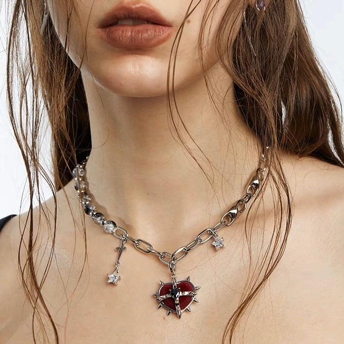 Rock Velvet Rivet Metal Heart Necklace/Waist chain - Uniqvibe