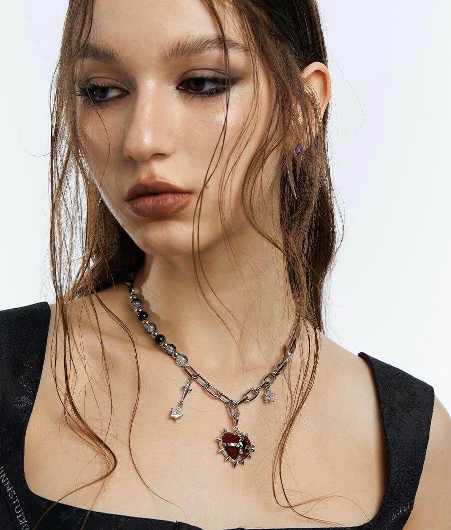 Rock Velvet Rivet Metal Heart Necklace/Waist chain - Uniqvibe
