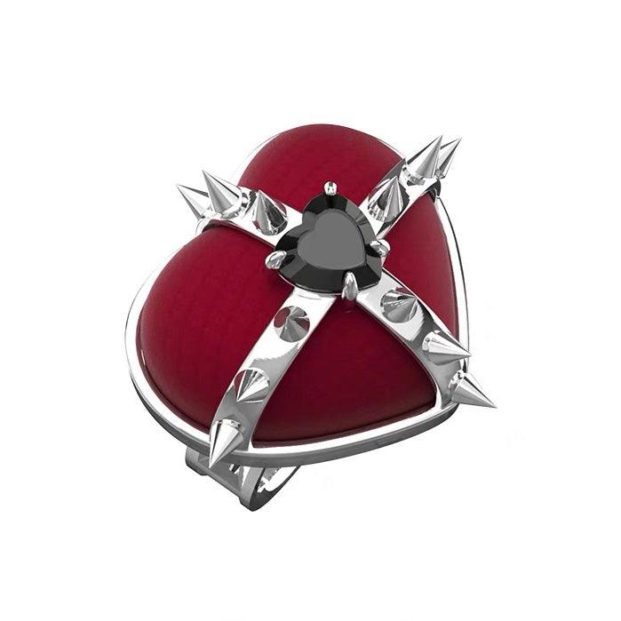 Rock Velvet Rivet Metal Heart Open Ring - Uniqvibe