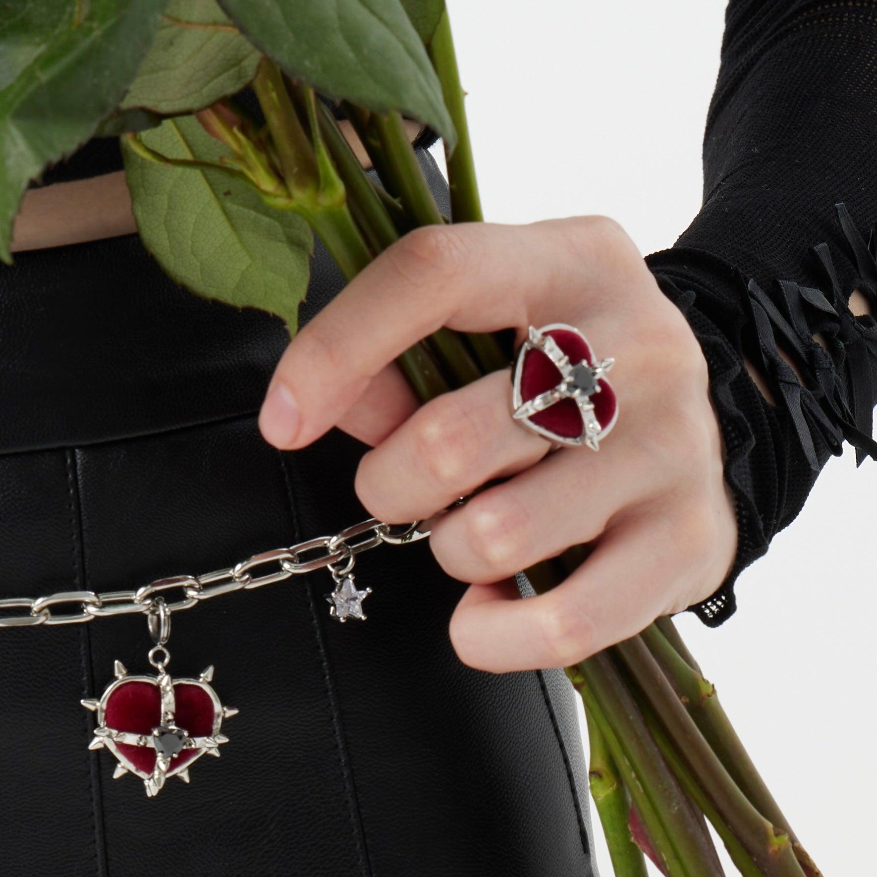 Rock Velvet Rivet Metal Heart Open Ring - Uniqvibe