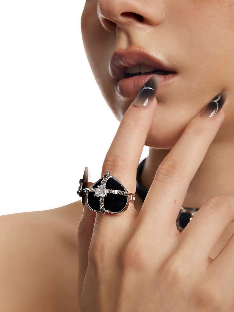 Rock Velvet Rivet Metal Heart Open Ring - Uniqvibe