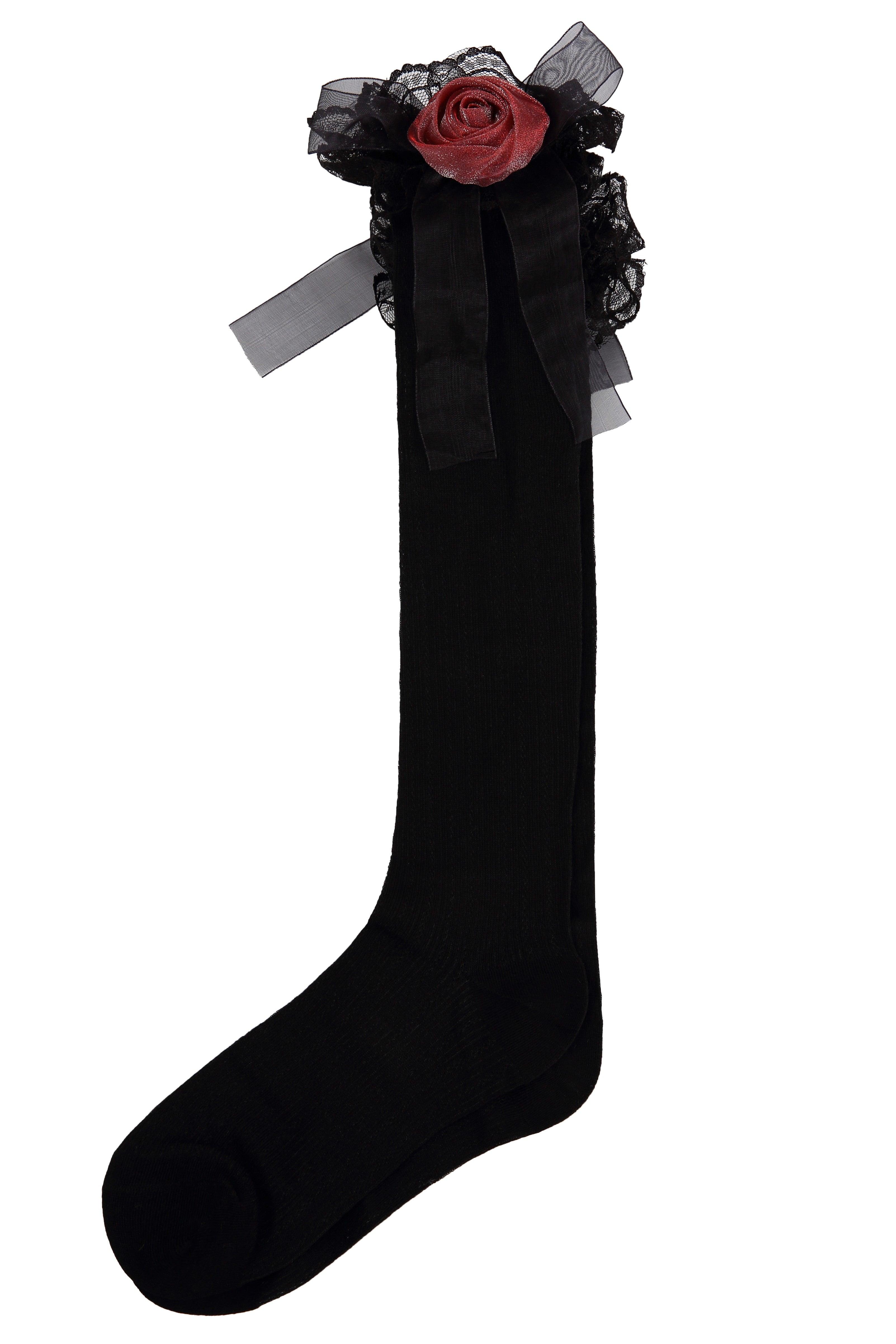 Rose Black Lace Patterned Stretch Long Socks - Uniqvibe