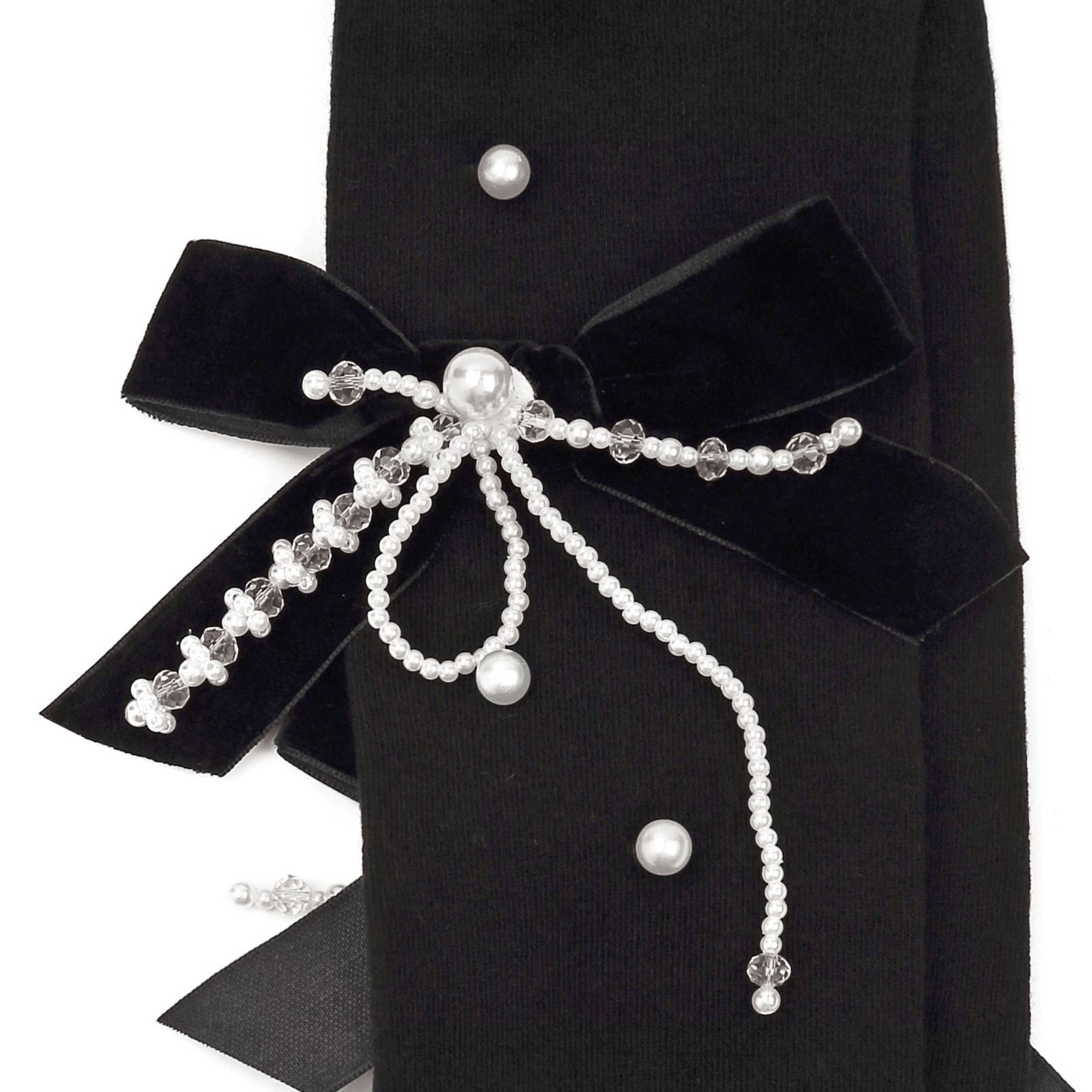 Velvet Bow Pearl Tassel Cotton Long Socks - Uniqvibe