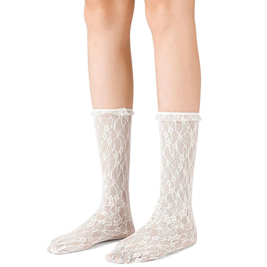 White Ruffle Lace Stretch Socks - Uniqvibe
