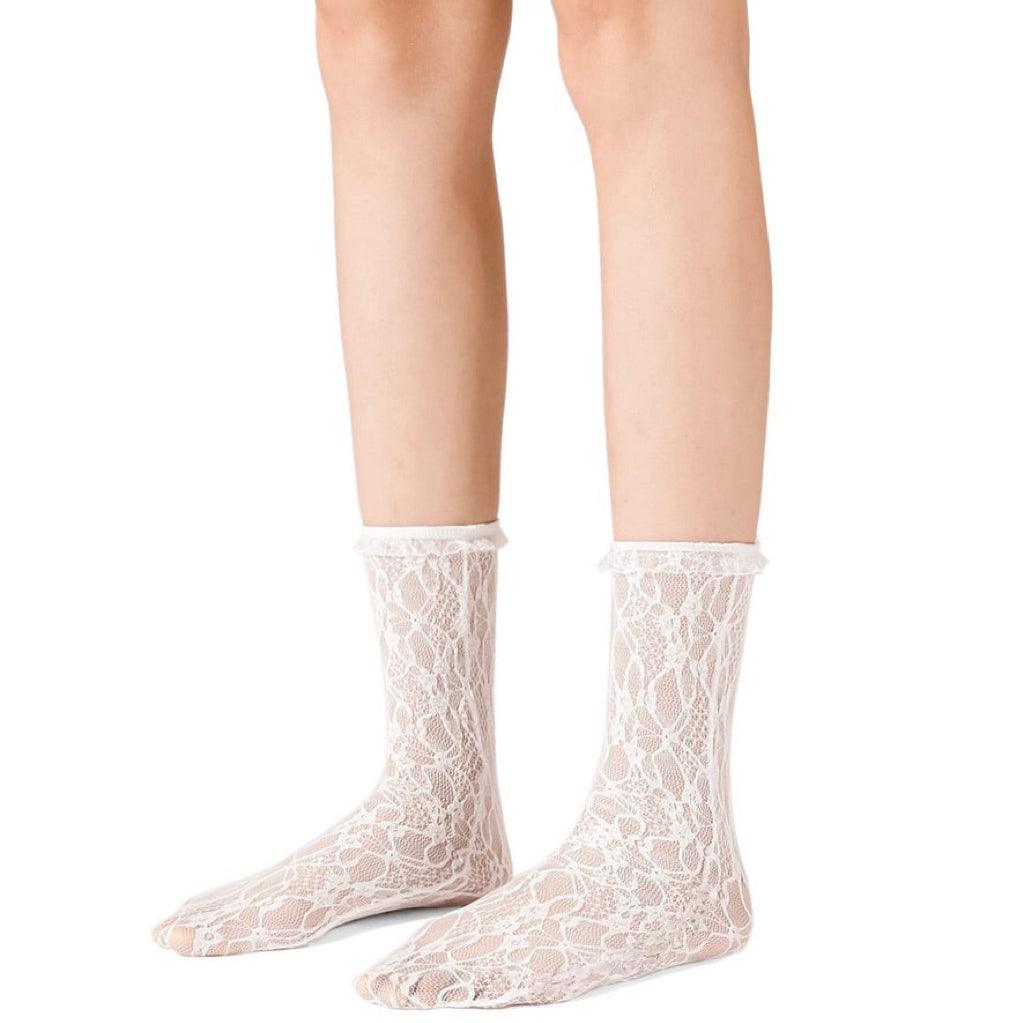 White Ruffle Lace Stretch Socks - Uniqvibe