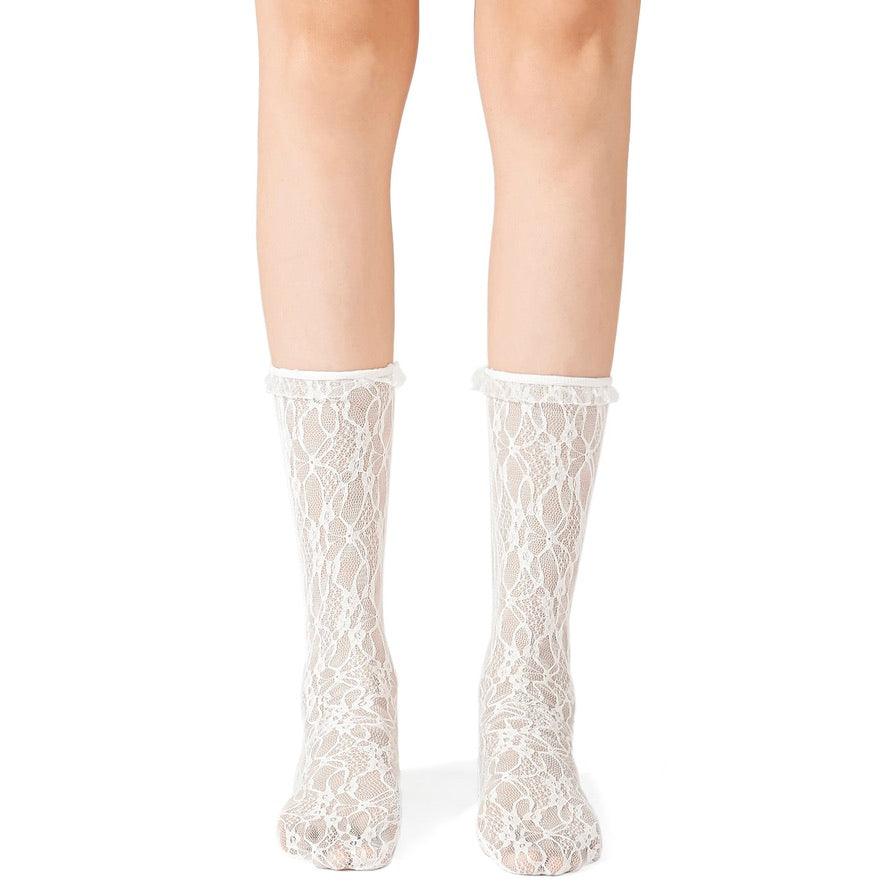 White Ruffle Lace Stretch Socks - Uniqvibe