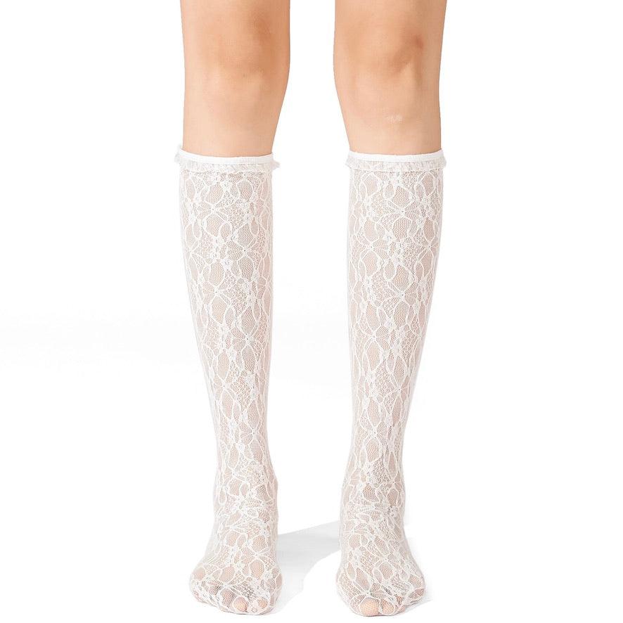 White Ruffle Lace Stretch Socks - Uniqvibe