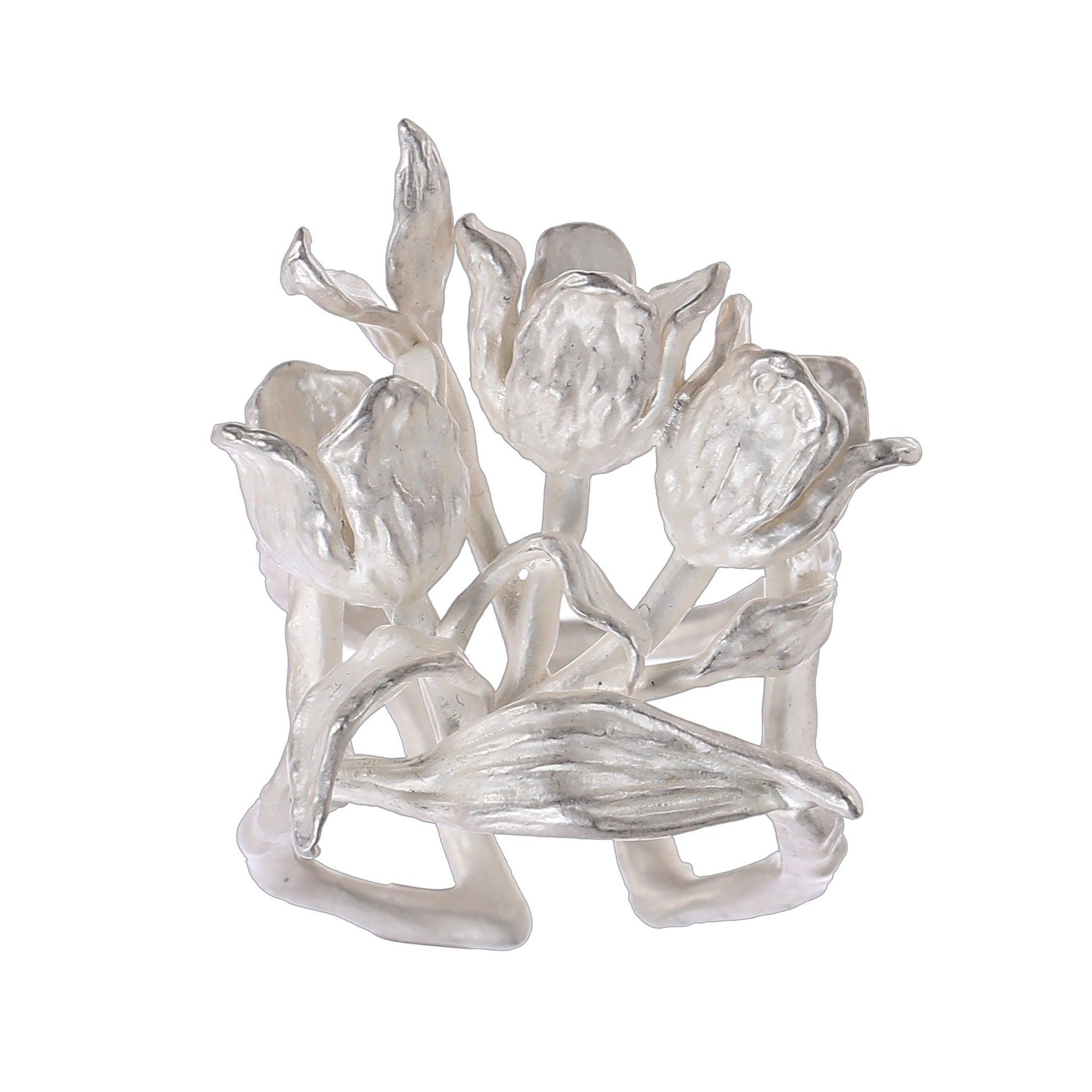 White Sterling Silver Fancy Flower Ring - Uniqvibe