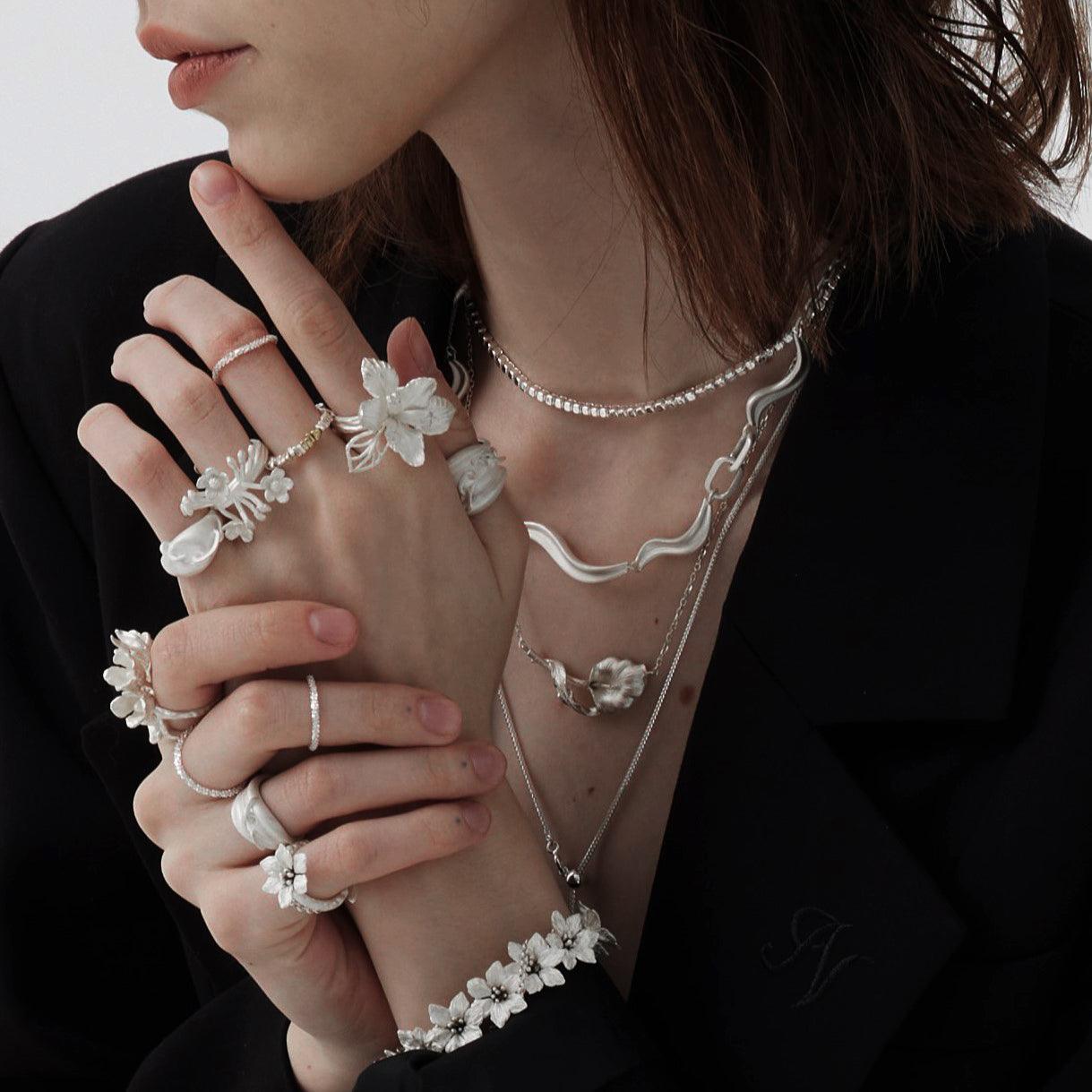 White Sterling Silver Floral Lace Ring - Uniqvibe