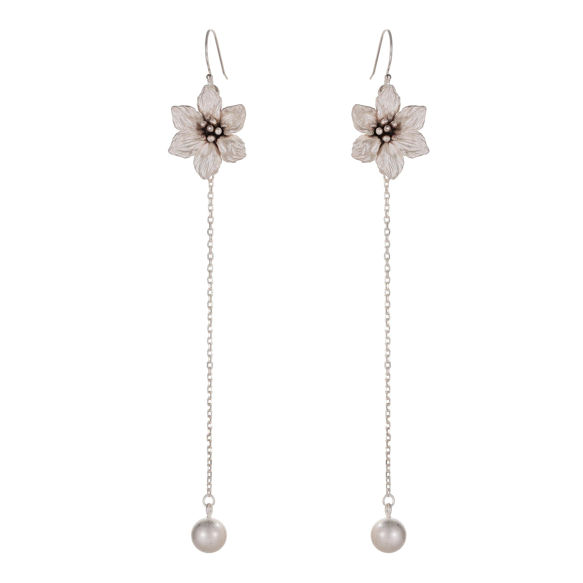White Sterling Silver Spring Flower Earrings - Uniqvibe