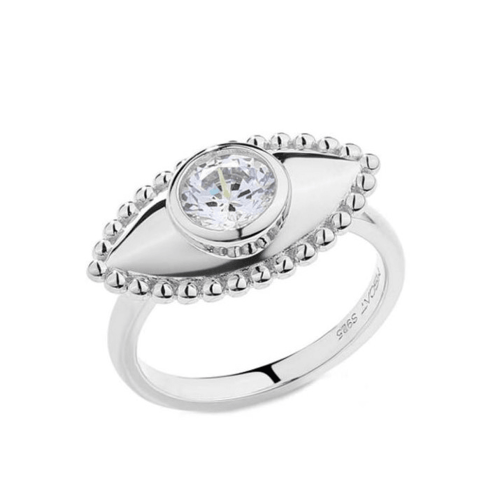 White Zircon Eye Sterling Silver Ring - Uniqvibe