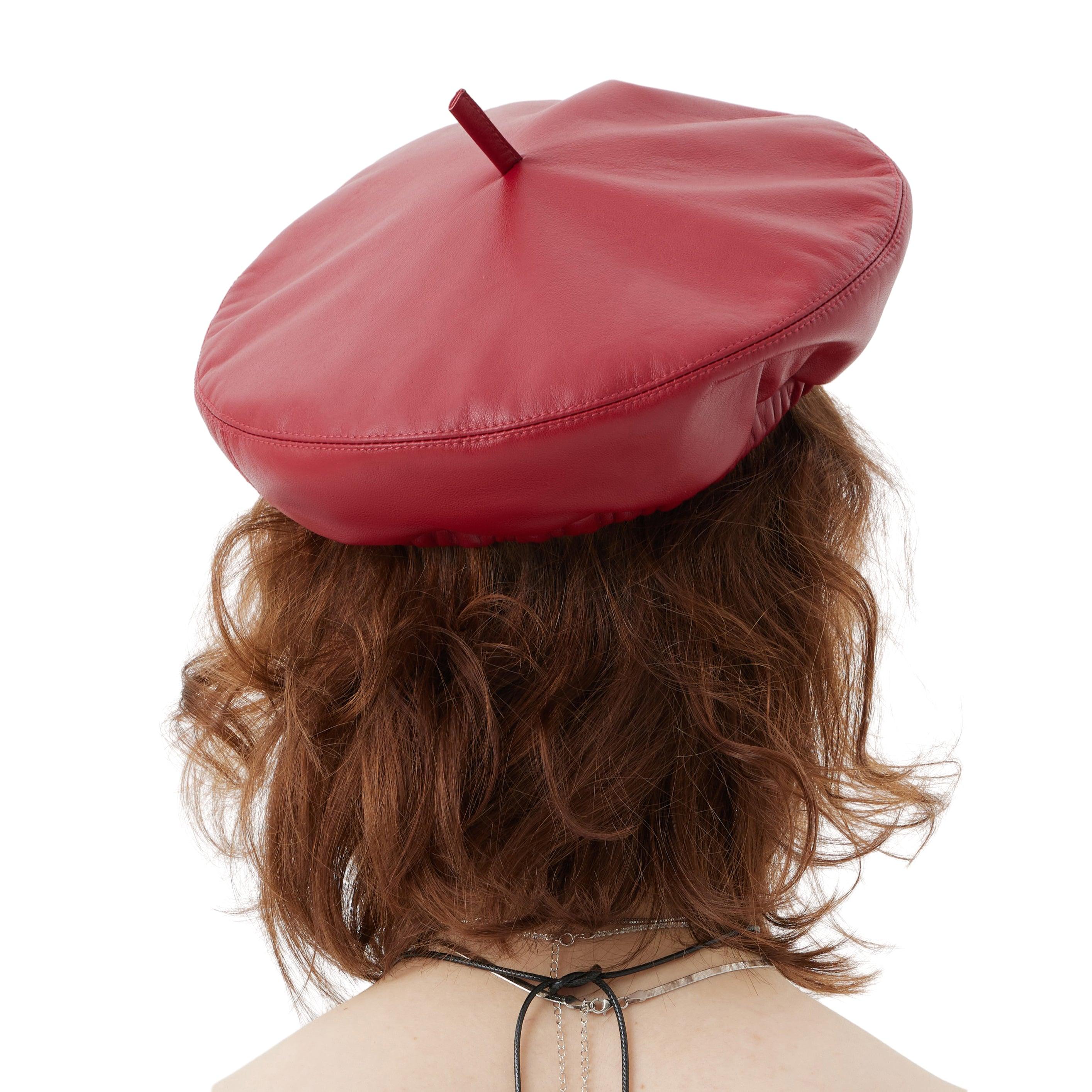 Wine Red/Black Leather Beret Hat - Uniqvibe