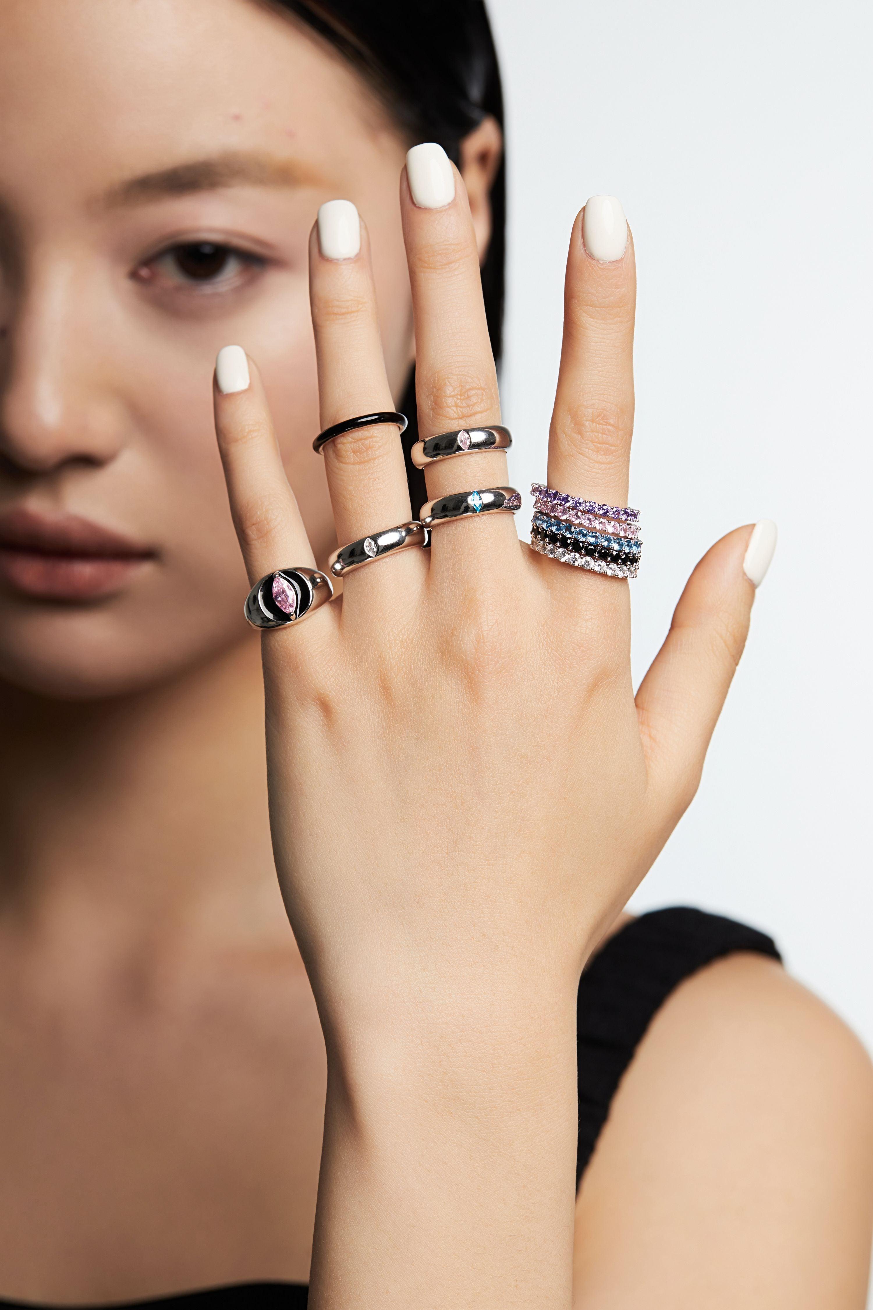 Zircon Sterling Silver Thin Circle Ring - Uniqvibe