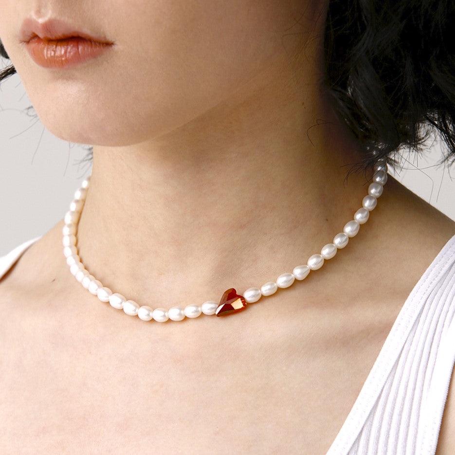 Austrian Heart Crystal Natural Pearl Necklace - Uniqvibe